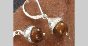 Acorn Earrings - Sterling & Petrified Wood
